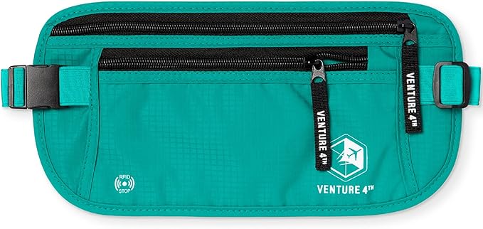 VENTURE 4TH Money Belt for Travel â Hidden Under-Clothes RFID Blocking Passport Holder & Slim Travel Wallet Pouch for Men & Women to Protect Cash, Cards & Documents (Turquoise)
