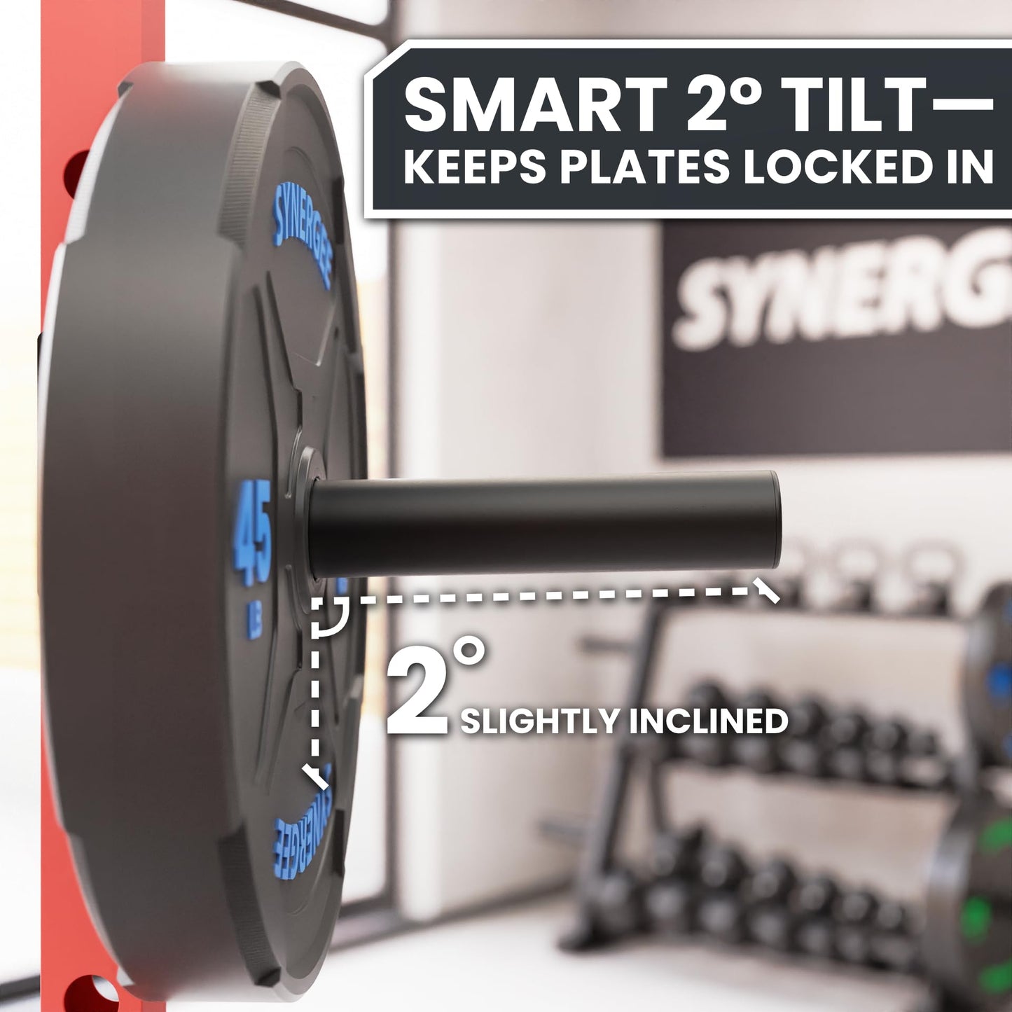 Synergee Weight Plate Storage Peg for 2x3 Power and Squat Racks. Fits 5/8" Holes. Rack-Mounted Olympic Plate Holder for Organized Weight Storage."
