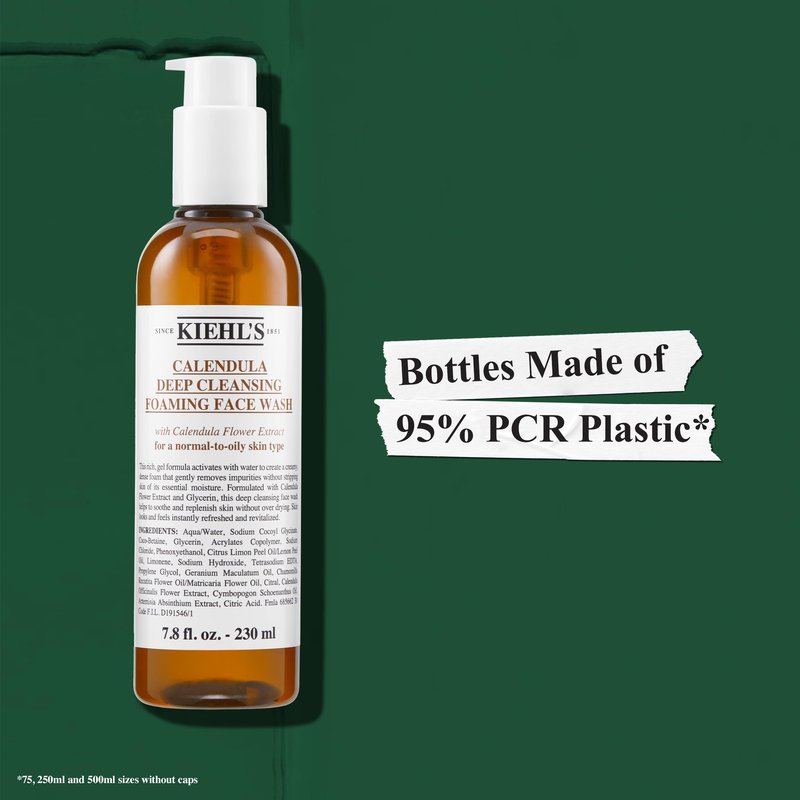 Kiehl's Calendula Deep Cleansing Face Wash, Balances Skin While Gently Removing Impurities, Soothing and Refreshing, Boosts Moisture Barrier for Soft-Feeling Skin, Paraben + Sulfate Free - 16.9 fl oz