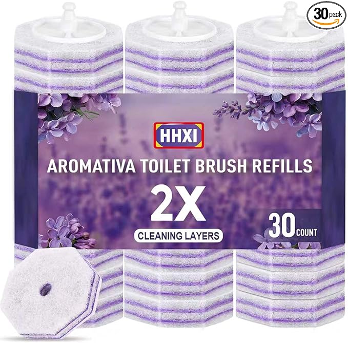 30Ct Aromative Toilet Brush Refills, Toilet Bowl Cleaner Refills, Double-Layer Cleaning Pads Added, Compatible with Most Toilet Brushesï¼Lavenderï¼Patentedï¼