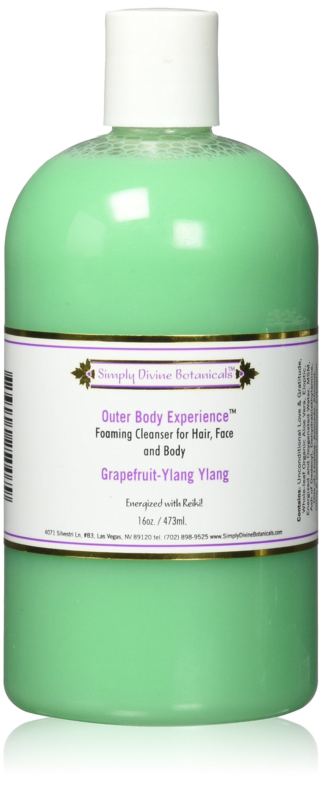Simply Divine Botanicals Outer Body Experience Natural Foaming Cleanser for Body, Face and Hair, 16 oz (Grapefruit-Ylang Ylang)