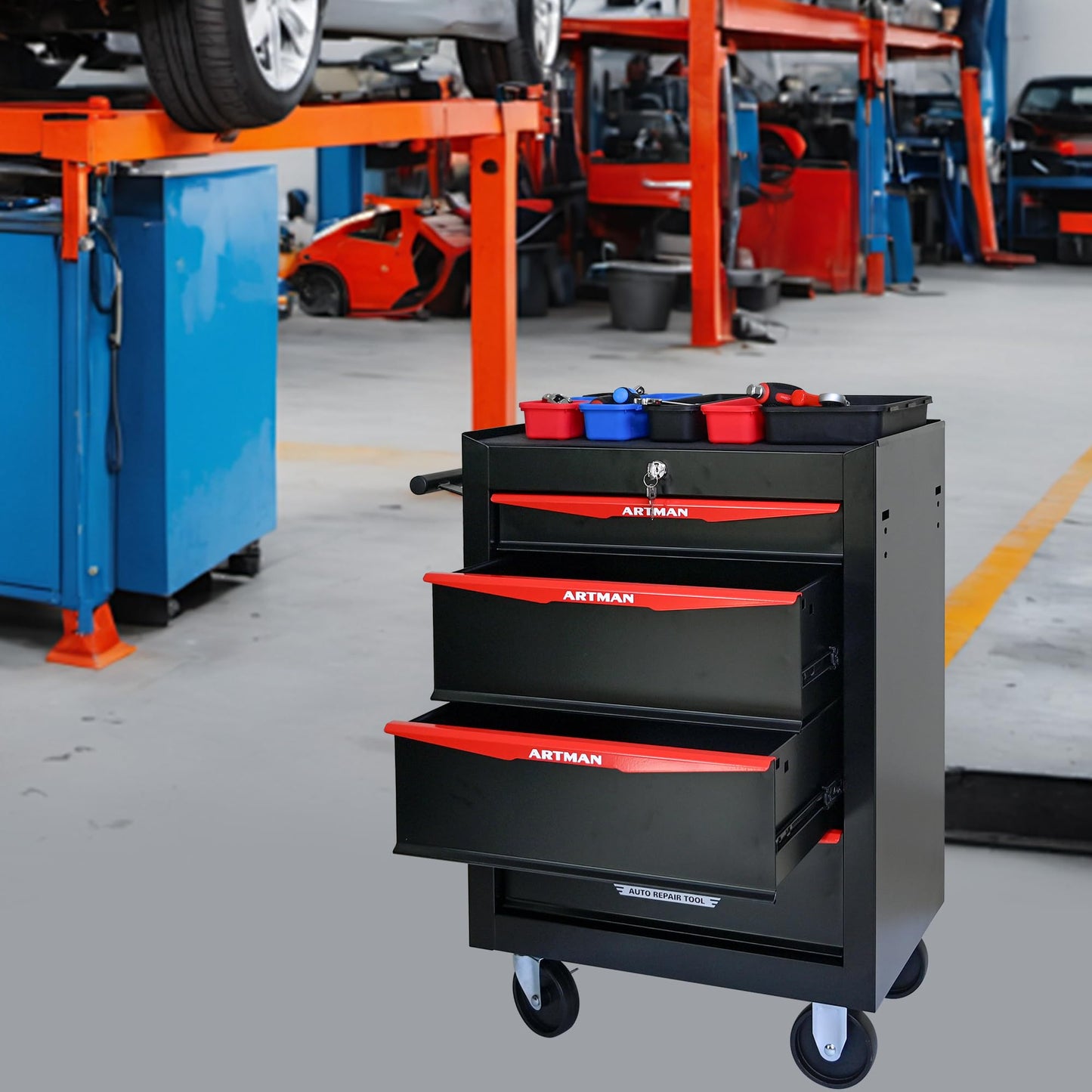 RYH 4-7 Drawers Rolling Tool Chest - 13" D x 20.9" W x 30.5" H Heavy Duty Mobile Tool Cart with Locking Wheels & Ball Bearing Drawers, Garage Tool Storage Cabinet (Black, 4 Drawers)