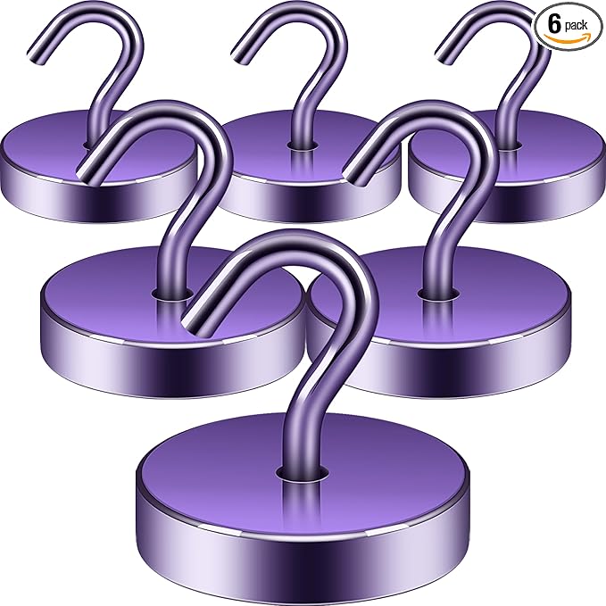 Neosmuk Magnetic Hooks, Cruise Ship Essentials, 100lb+ Heavy Duty Magnetic Hooks for Cruise Cabins, Refrigerator, Grill, Hanging, and Travel | Extra Strong Must-Haves Magnet Hook,Purple