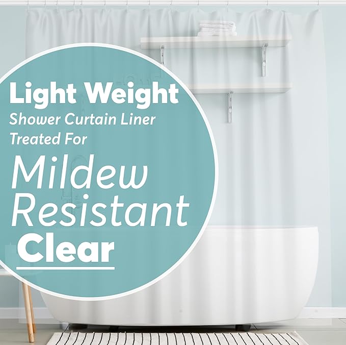 BigFoot Shower Curtain Liner â 72 x 72 PEVA Light Weight Shower Curtain with 12 Rustproof Metal Grommet and 3 Magnetic Weights â Odor Free and Compatible with Standard Showers, Clear
