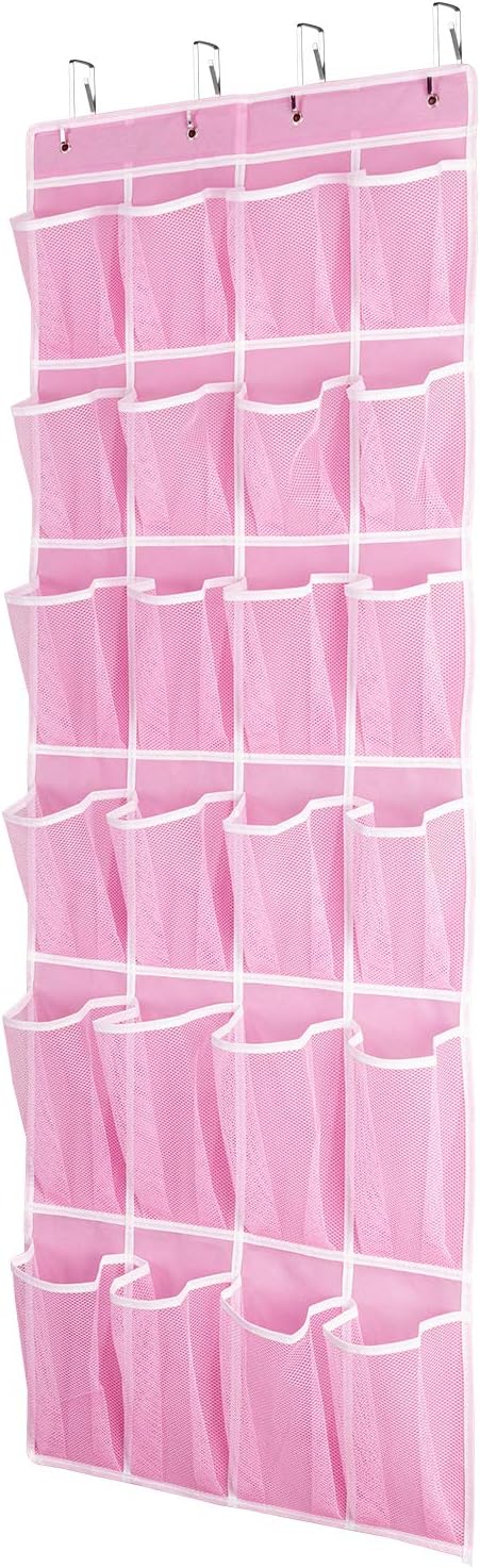 Hanging Shoe Organizer, Over The Door Shoe Organizer with 24 Breathable Mesh Pockets for Men Women Kids Hanging Shoe Storage Rack Organizer Size:58x21 Inchï¼ÂPinkï¼Â