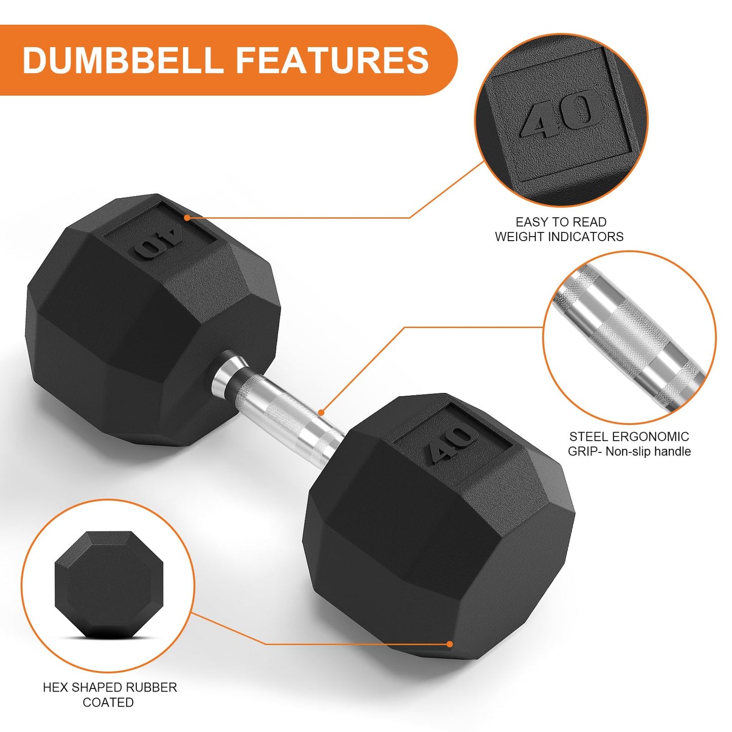 Rubber Coated Hex Dumbbell Weight Set, Multiple Sizes Exercise & Fitness Dumbbells,100LB Set,110LB Set,200LB,350LB,450LB,550LB, 35-50Lbs Pairs for Muscle Toning, Strength Building & Full Body Workout