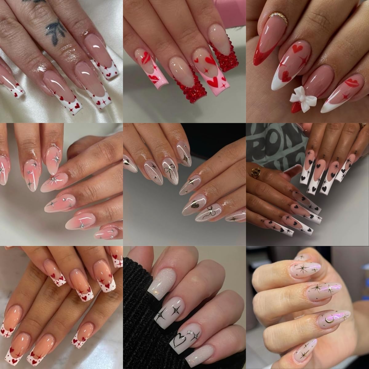 8 Sheets Gold Silver Heart Nail Art Stickers 3D Valentines Nail Decals Gold Silver Black Red Star Peach Heart Design Nail Stickers Cute Heart Nail Supplies for Women Acrylic Manicure Decoration DIY