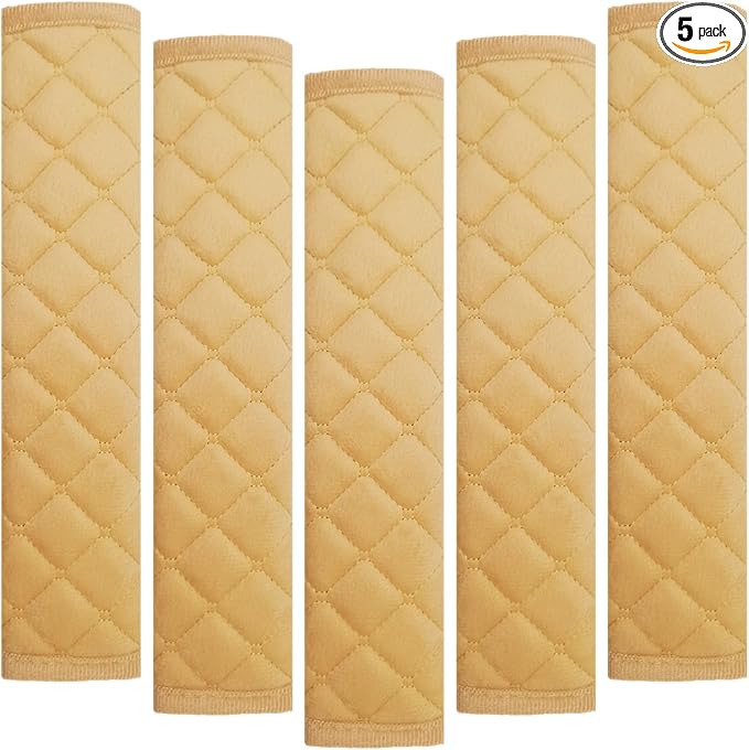 Car Seat Belt Cover Pad, 5 Pack, Seatbelt Covers for Car Accessories, Soft Material, Car Seat Strap Pads, Beige 10.63 inches, Universal Fit for All Vehicles, Comfort for neck shoulders (5-Beige)