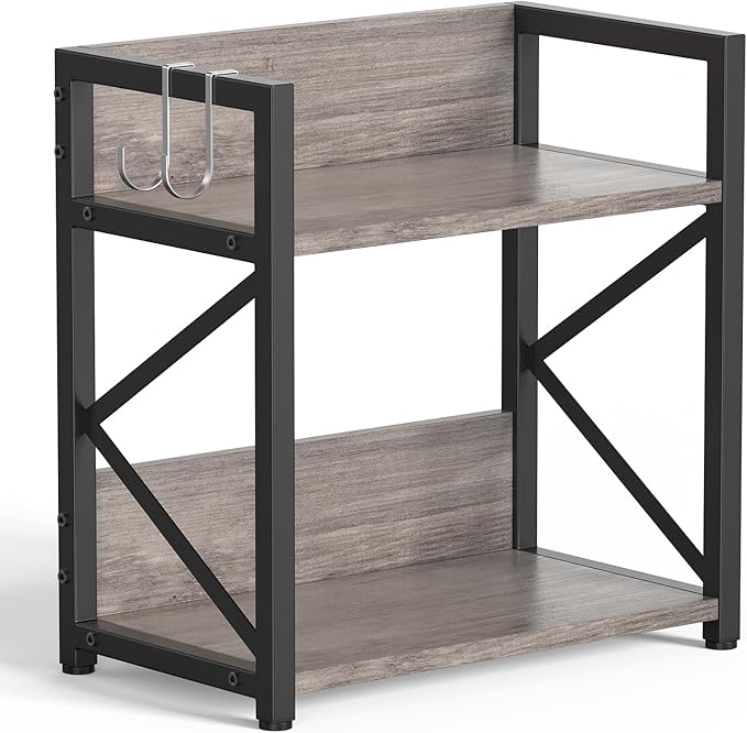 RUILALIFE Spice-Rack-Organizer-Shelf for Kitchen Counter, 2 Tiers Coffee Bar Station Organizer for Countertopï¼Space Saving Desk Shelving Riser Unit (Grey, Medium)
