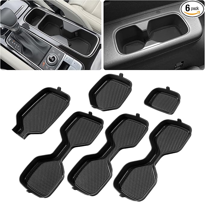 Cup Holder Coaster for Kia Telluride Accessories 2020 2021 2022 2023 2024 2025 Silicone Cup Holder Insert Mat Non-Slip Center Console Pad Car Interior Accessories Decoration (Black Trim,6-pcs kit)