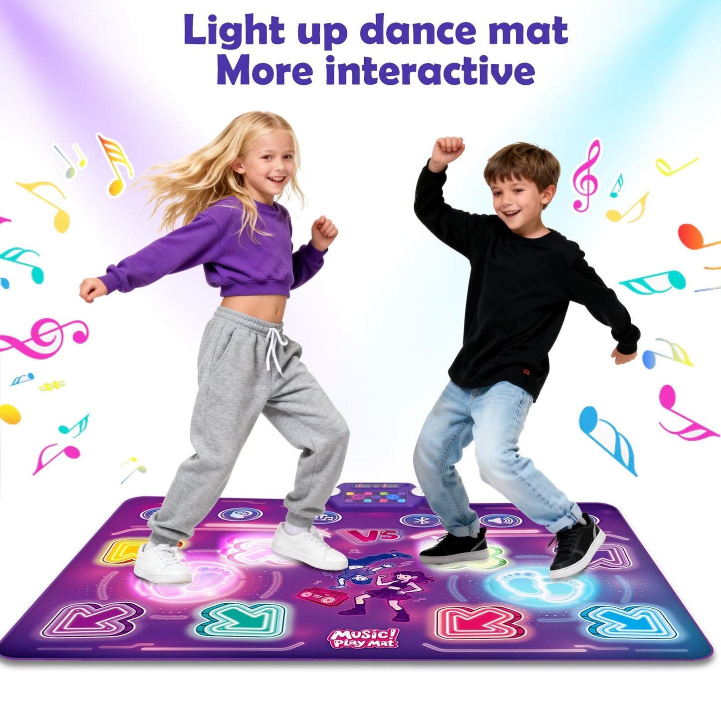 Amy & Benton Upgraded 2-Player Dance Mat for Toddlers 3-5, Dance Mat Toys for 4-8 Year Old Kids, Light Up Play Mat 8-Button with Bluetooth, Electronic Music Games Birthday Gifts for Girls Boys