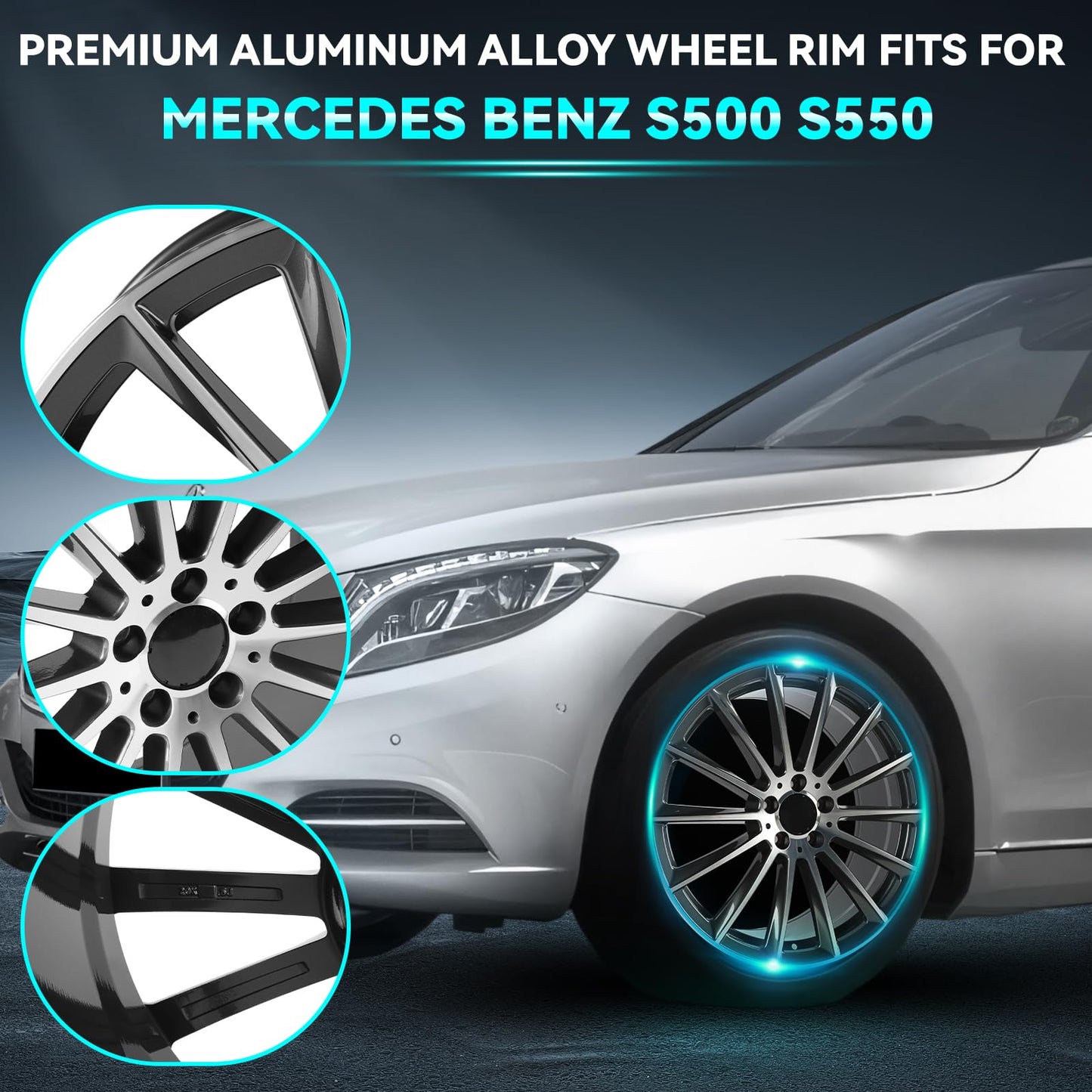 HOLUEKU 20Inch 20"x9.5" Rear Multispoke Premium Aluminum Alloy Wheel Rim Fits for Mercedes Benz S500 S550, Bolt Pattern-5x112mm, Offset-43mm, Hub Bore-66.6mm