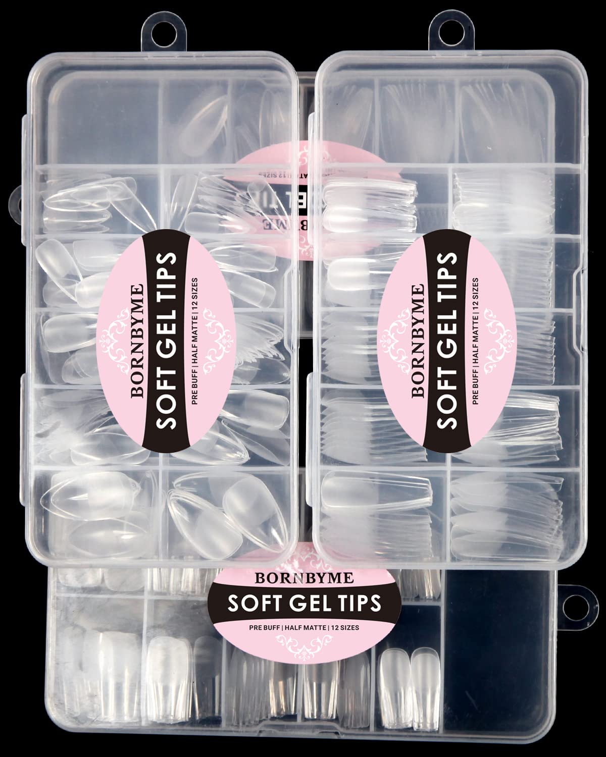Soft Gel Nail Tips Medium Square, 120PCS Pre Buff Full Cover Nail Extenison Tips Half Matte Gel Nail Tips BORNBYME