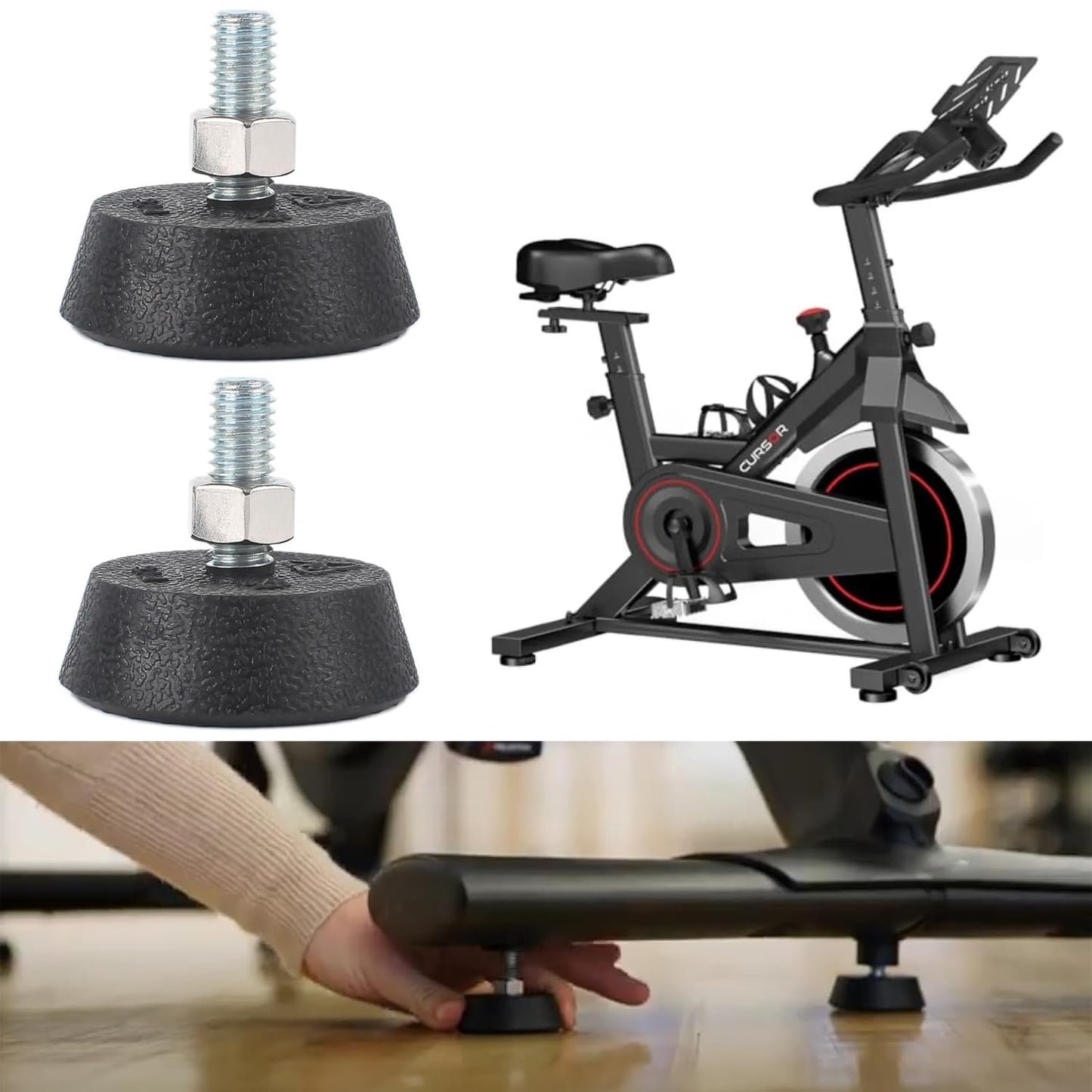 SquEqu 2 Pack Exercise Bike Leveling Feet Replacement Non Slip 3/8" Threaded Screw Stationary Bike Foot Levelers Pad Floor Protector for Exercise Bike Indoor Cycling Bike Workout Bike"