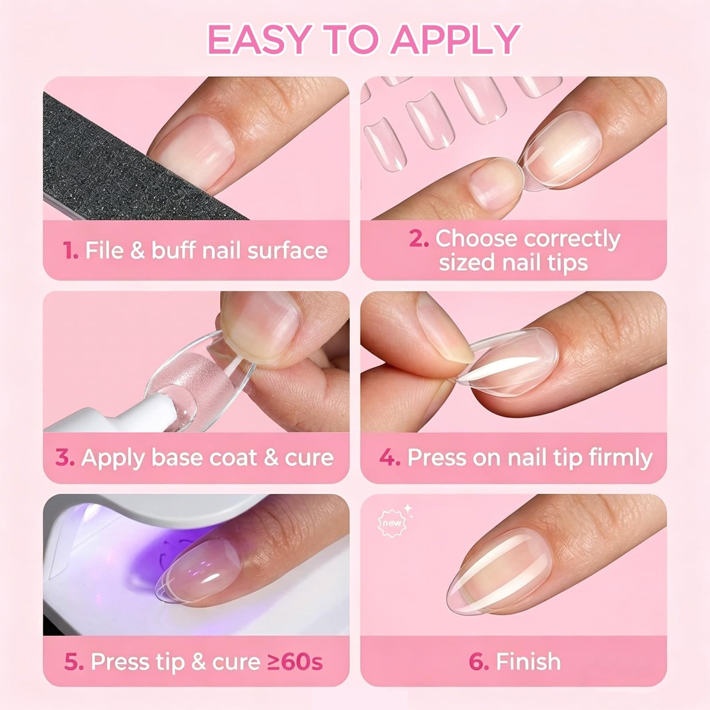 LOVEALERT Press on Nails Short Almond Shape β 510Pcs Soft Gel Nail Tips Full Cover False Nails for DIY Manicure at Home, 15 Size Pre-Shaped Acrylic Press On Nails Soak Off Easy Nail Extensions