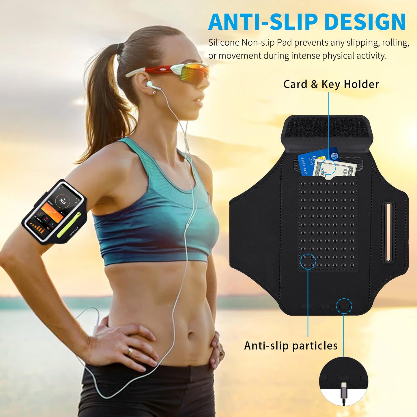 Running Armband with Earphone Pouch & Card Slot, Running Phone Holder for iPhone 17 16 15 14 Pro Max Plus Galaxy S25 S24 S23 Ultra, Up to 6.8" Phones"