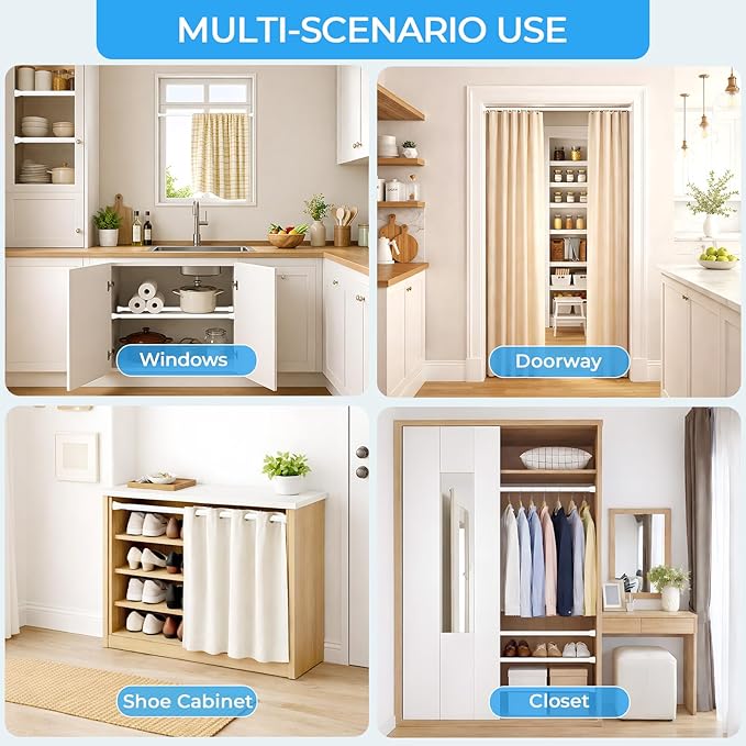 AIZESI 4PCS Tension Curtain Rod 16 to 26 Inch No Drilling Adjustable Spring Curtain Rod 7/8" Diameter Small Curtain Rod White Curtian Rods for Windows, Doorway, Closet, Kitchen, Cupboard, Bathroom
