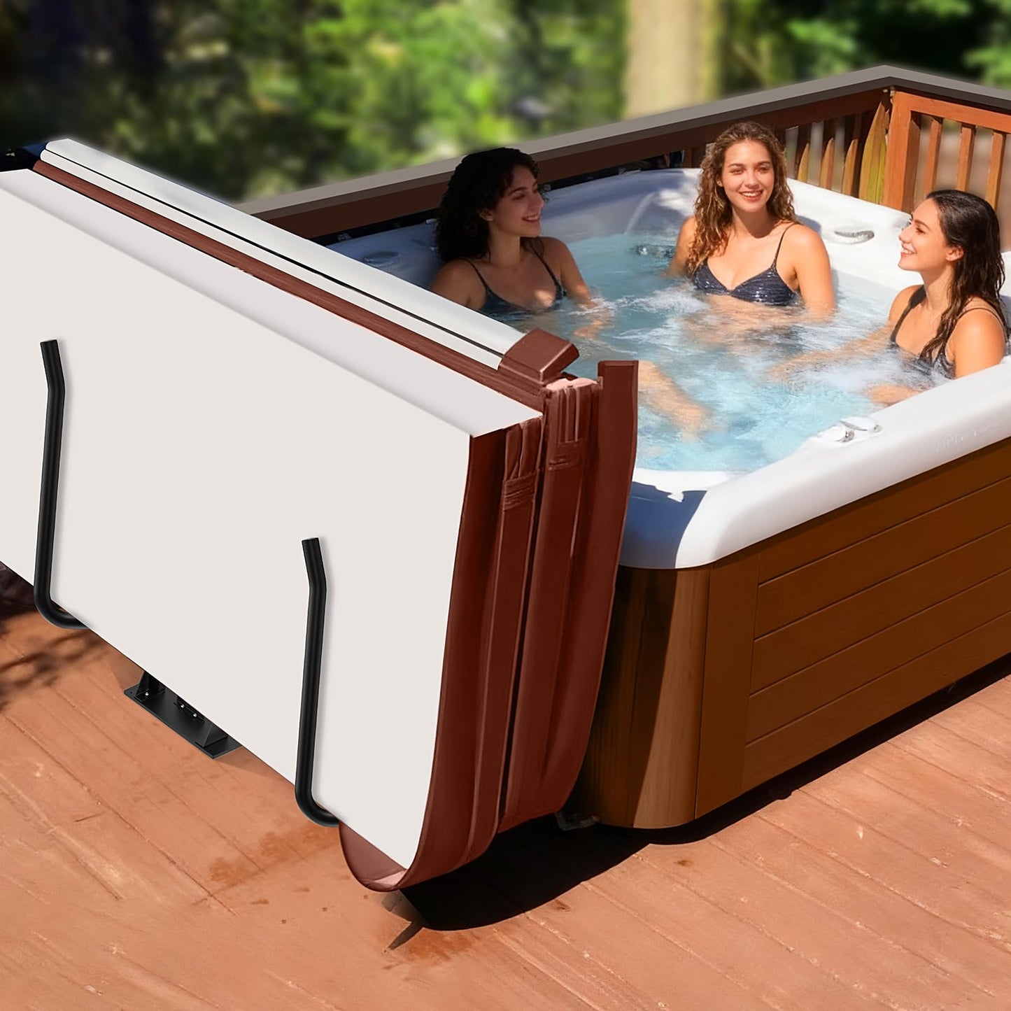 Aluminum Hydraulic Hot Tub Cover Lift, U-Shaped Bottom Insert Spa Cover Lifter, Adjustable Height from 25" to 39", Suitable for Round, Square and Other Shaped spas