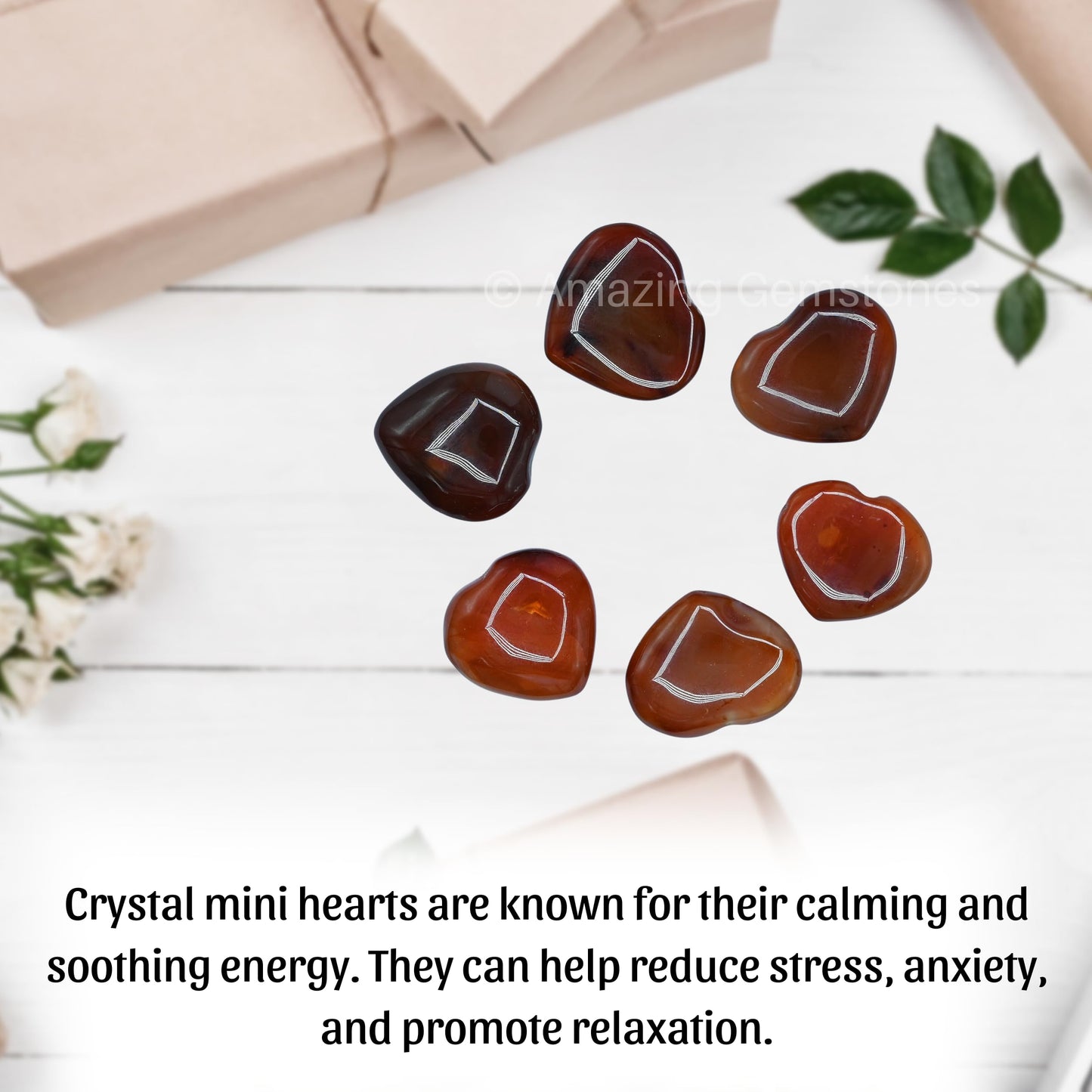 Amazing Gemstone Carnelian Stone Heart - Pack of 2 Crystal Heart Stones Rocks - Corazones De Piedra Crystals and Healing Stones Heart Shaped Crystal - Stocking Stuffers Gifts