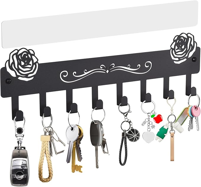 Key Holder Wall Mount with 8 Key Hooks for Wall, Adhesive or Drill Wall Key Holder, Modern Key Organizer Wall Mount Key Rack for Entryway, Kitchen, Hallway, RV Decorï¼Largeï¼