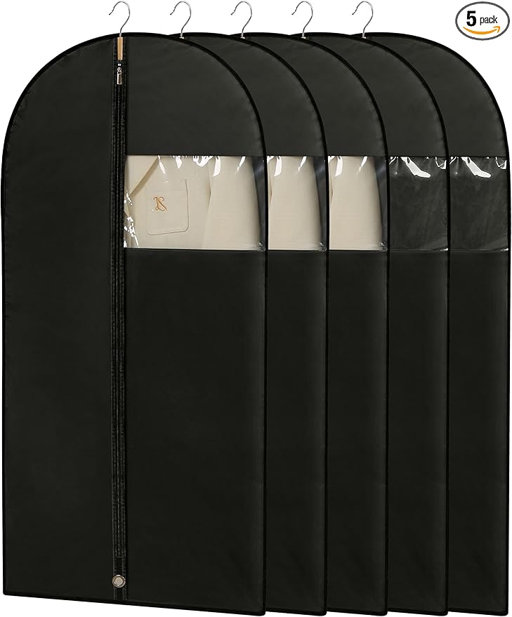 Suit Bags for Closet Storage, 43'' Garment Bags for Hanging Clothes, Suit Garment Bag, Black Suit Cover Bags with Clear Window for Coats, Jackets, Shirtsï¼5 Packsï¼