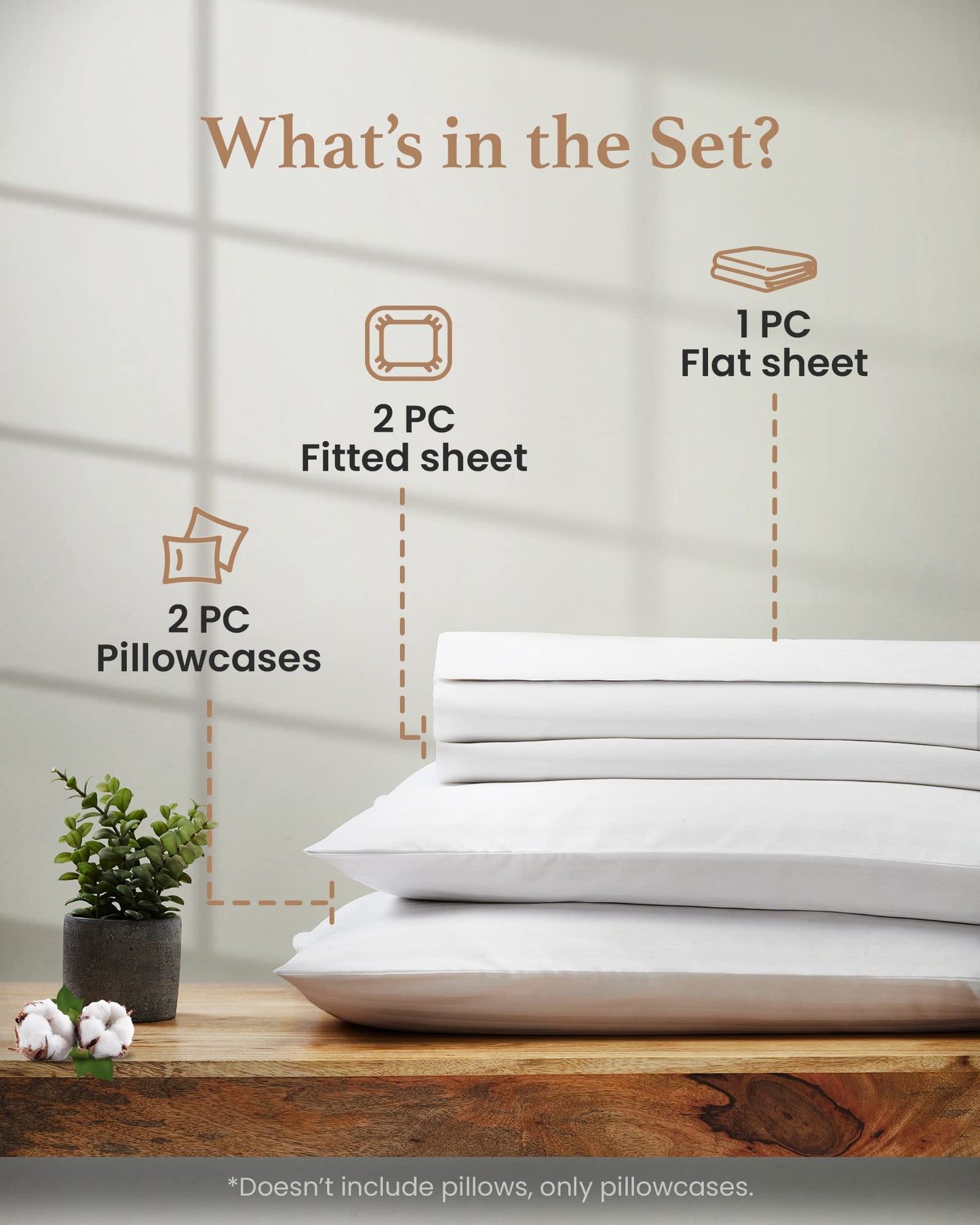 Good Sleep Bedding Split King Sheets Sets for Adjustable Bed Cotton, Luxury Sheets, Egyptian Cotton, 5 Piece 100% Cotton Split King Sheet Set, Sateen Sheets, 2 Fitted - 16" Deep Pocket, White