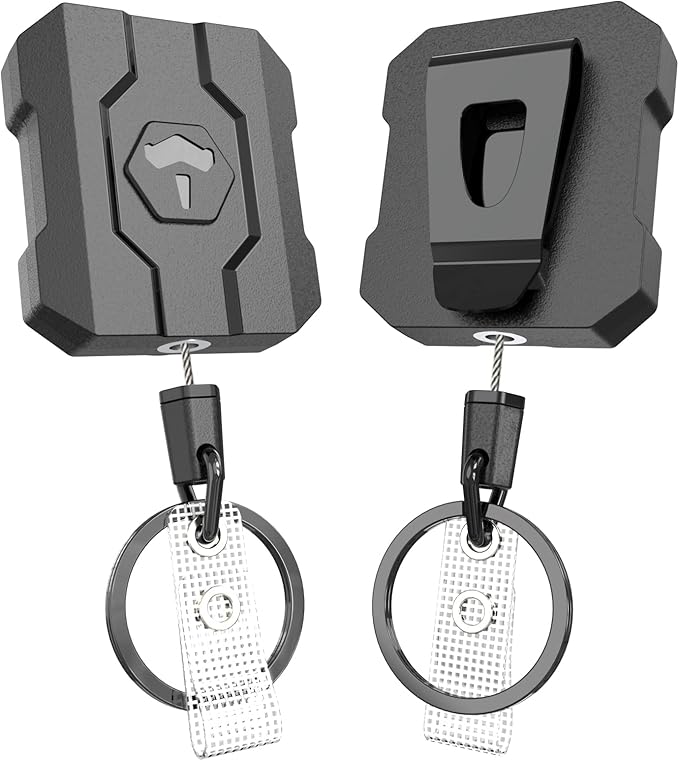 Retractable Keychain Badge Holder with Belt Clip, Heavy Duty Carabiner ID Badge Clip Reel, 32â Steel Retractable Cord, 10 oz Reboundï¼2 Pack Key Back