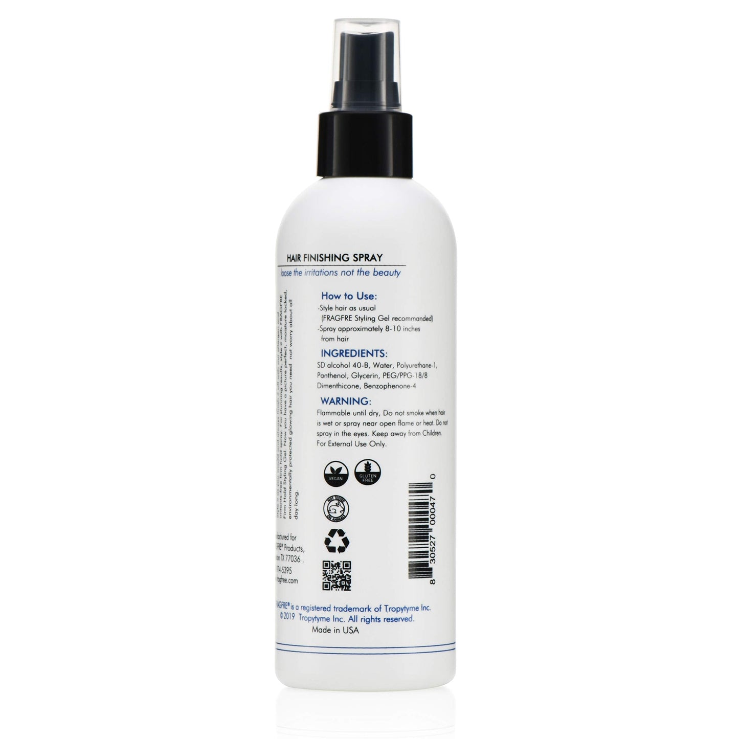 FRAGFRE Hair Finishing Spray Firm Hold 8 oz - Hair Spray for Sensitive Skin - Fragrance Free Hypoallergenic Parabens Free - Holds and Protects Your Styles without Irritations -Vegan No Gluten (1 Pack)