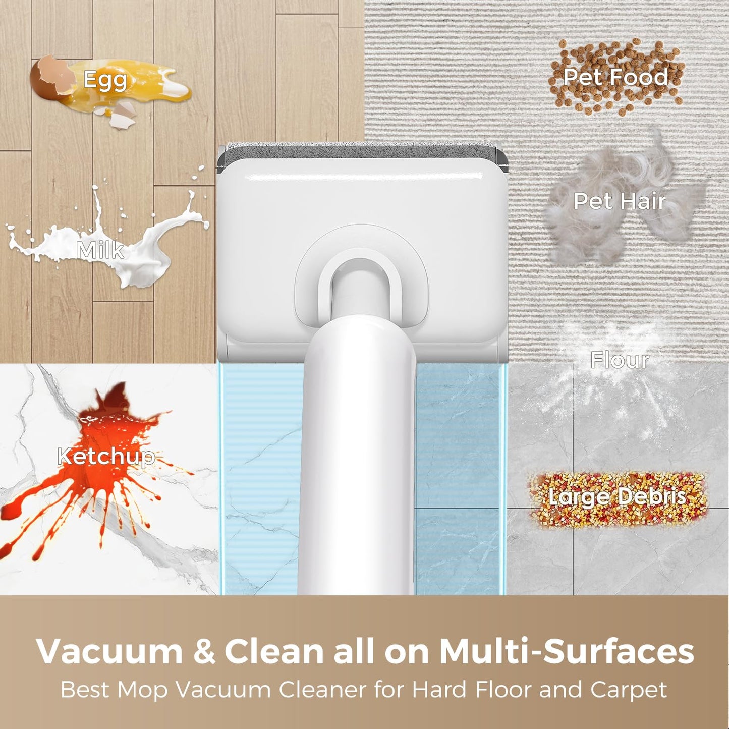 HABIUBIU Wet Dry Vacuum Cleaner, 180° Lay-Flat Cordless Vacuum Mop Combo with Edge Cleaning, All-in-One Floor Cleaner for Hard Floors, Self-Cleaning, 45mins Runtime, LED Display, Voice Prompts
