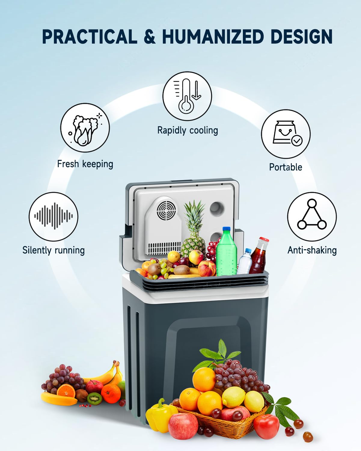 SubSun Electric Cooler and Warmer with Handle,32Quart (30 L) Portable Thermoelectric Fridge, Car Fridge Cooler with 12V DC & 110 AC for Camping, Travel & Picnics,Grey