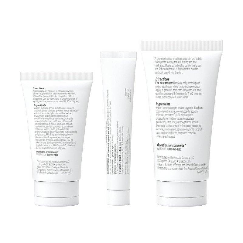 ProactivMD Adapalene Gel Acne Kit - with Adapalene Gel Acne Treatment, Green Tea Face Cleanser, and Moisturizer with Hyaluronic Acid- 90 Day Kit