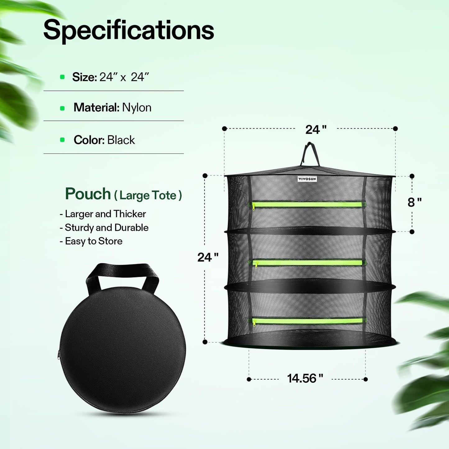 VIVOSUN 3-Layer Mesh Drying Rack Hanging Design and S336 3x3 Grow Tent, 36"x36"x72" High Reflective Mylar with Observation Window and Floor Tray