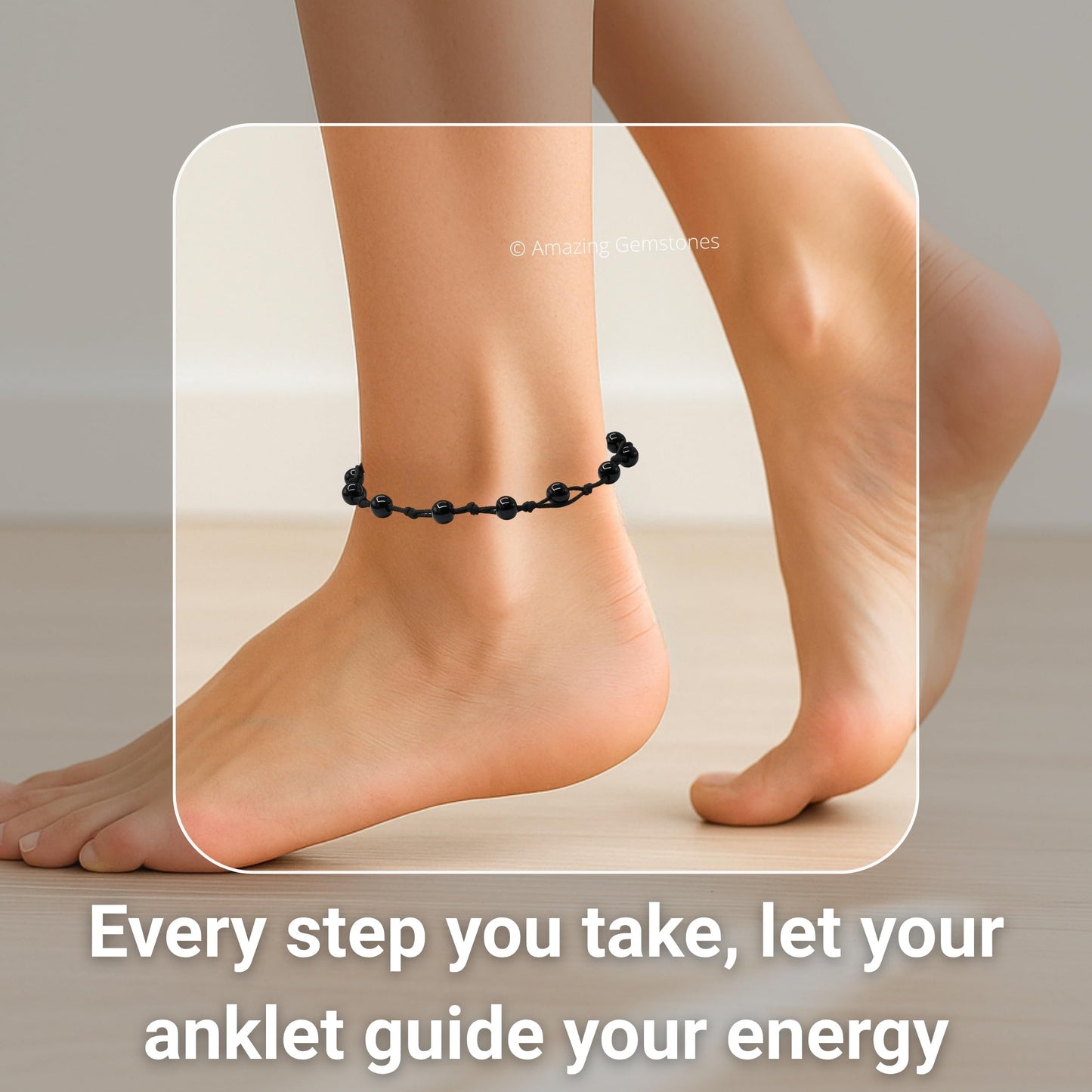 Amazing Gemstone Black Obsidian Anklet Ankle Bracelets for Women - Waterproof Beaded Healing Crystal Anklets, Plus Size Chakra Gemstone Bead Anklet (Stretchy Adjustable - Hand Knotted)