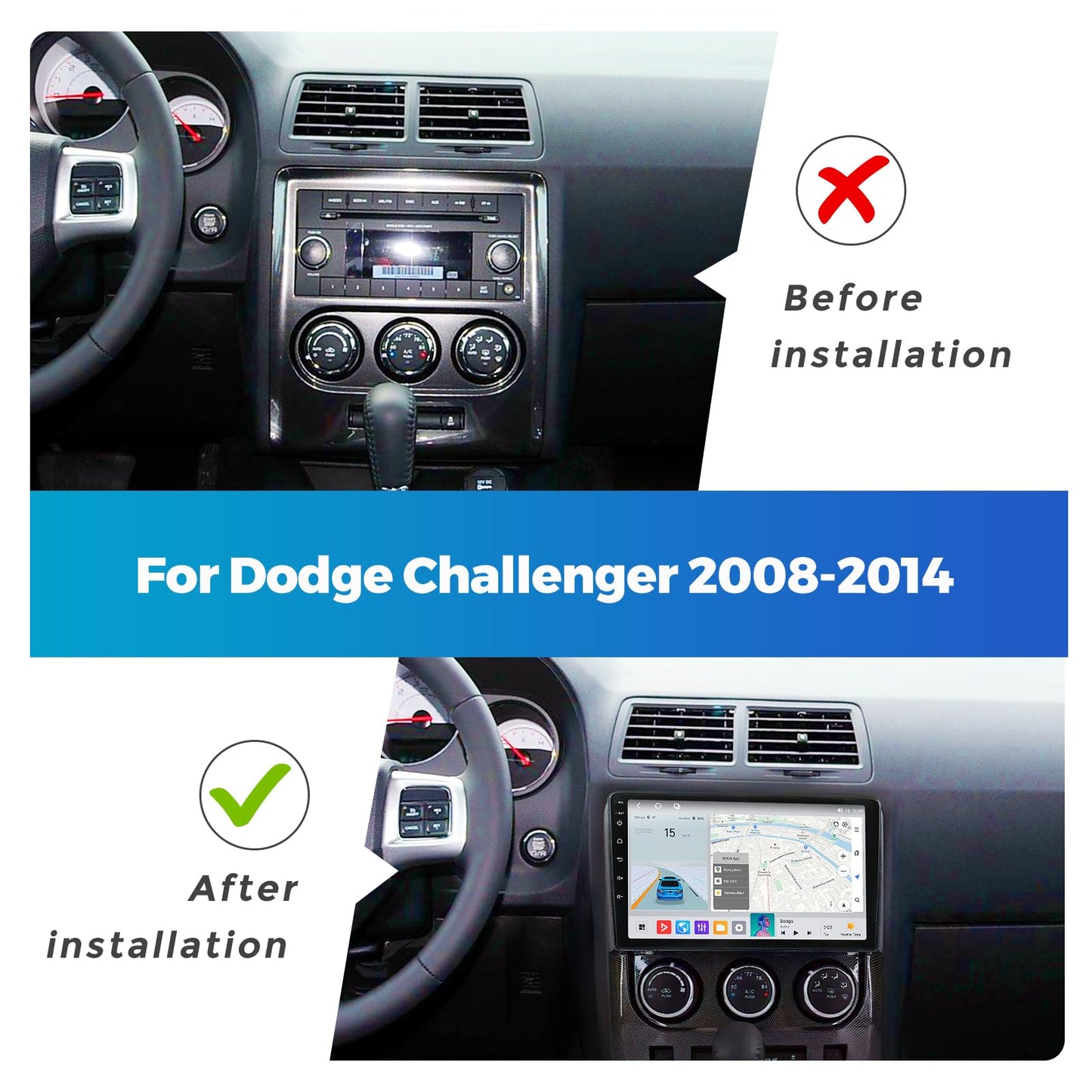 MekedeTech Android Car Stereo for Dodge Challenger 2008 2009 2010 2011 2012 2013 2014 Head Unit,1280 * 720 Resolution Touch Screen Upgrade with 4G LTE Wireless CarPlay/Android Auto,8 core 2+32G,Black