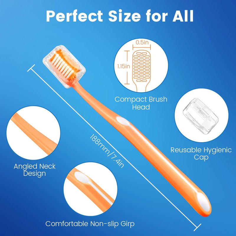 Frekare Medium Toothbrushes for Adults, Toothbrush Medium Bristles with Covers for Travel, Deep Plaque & Stain Removal, 6 Count
