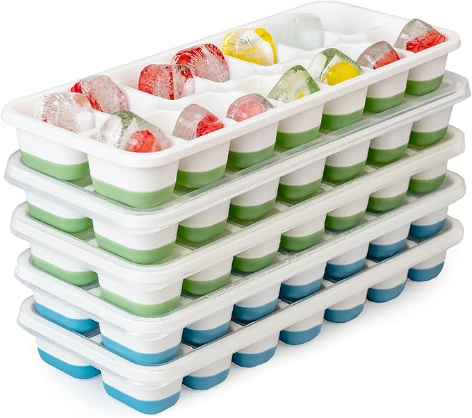 Ice Cube Trays for Freezer â 5 Pack 70 Cubes Total, Reinforced Snap Lids That Stay Closed, Silicone Push-Release Bottom, BPA-Free, Stackable & Spill-Proof â Perfect for Parties, Home Bar & Daily Use