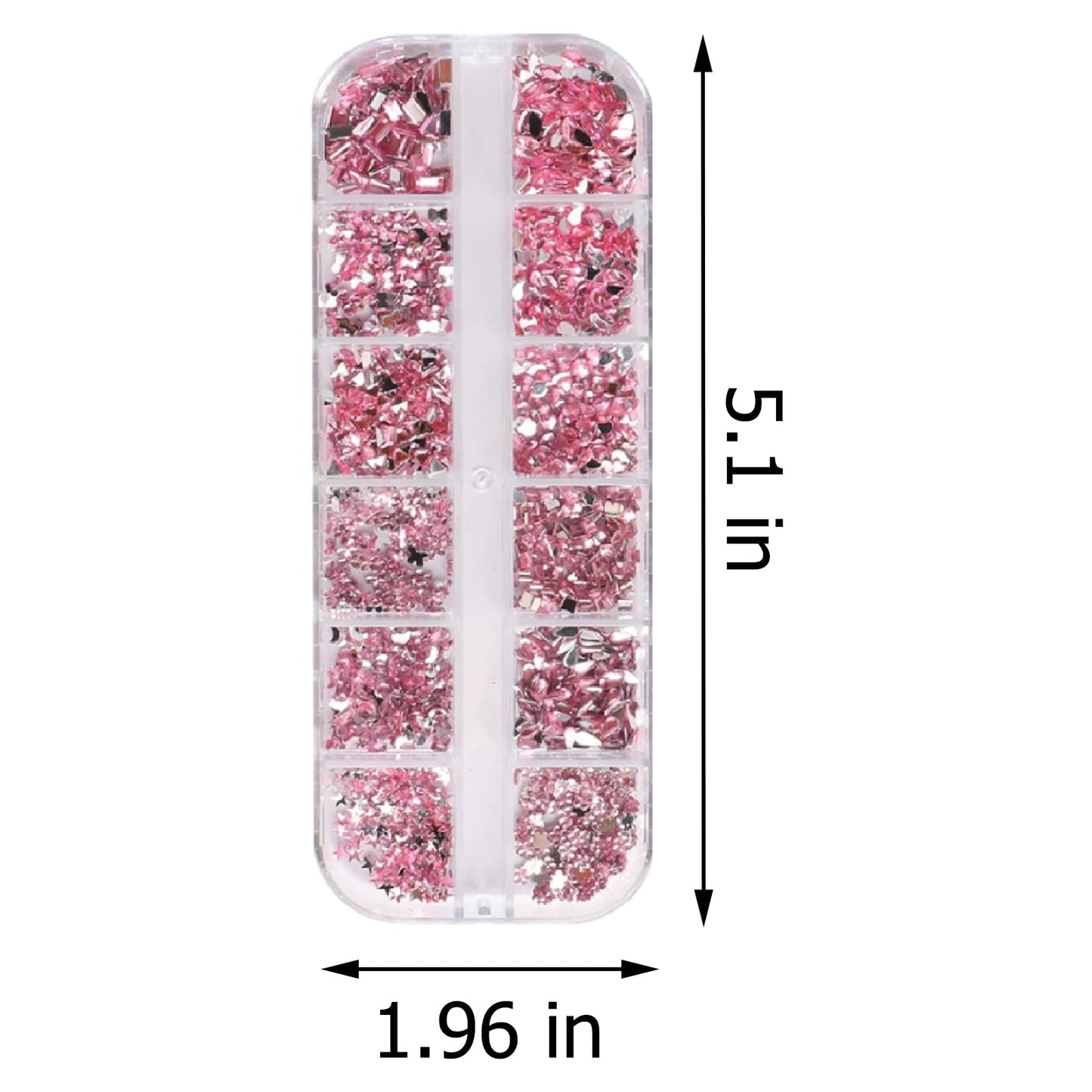 12 Grids Pink Multi Shapes Nail Charms Bow Knot Nail Rhinestones Love Water Drop Design Nail Art Charms Acrylic Nail Art Accessories Crystal Flatback Shiny Nail DIY Decoration Women