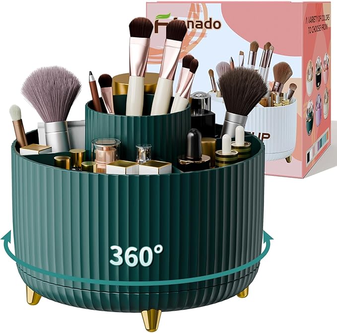 360ð Rotate Makeup Brush Holder Organizer, Makeup Organizers Countertop, Makeup organization and Skincare Storage for Vanity, Desktop, Bathroom (Green)