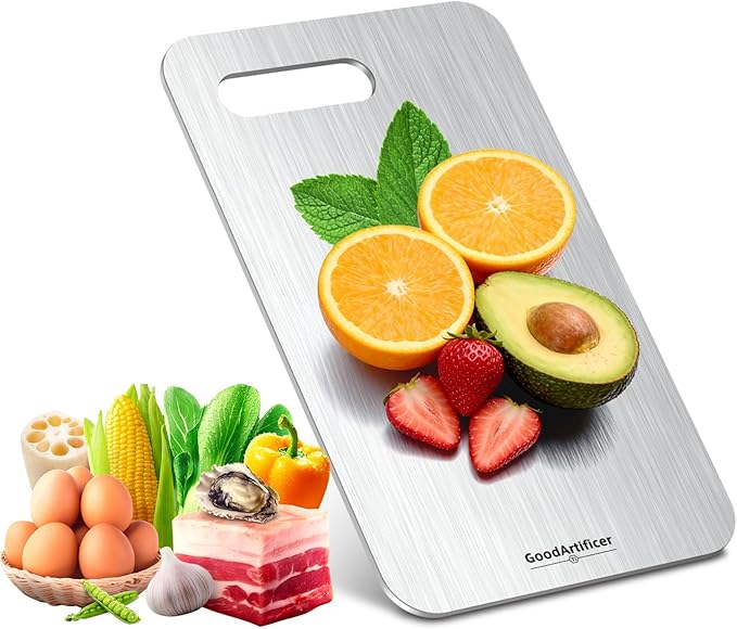 Titanium Cutting Board, 100% Pure Titanium Cutting Boards for Kitchen, Double-Sided Non-Toxic Cutting Board, Ideal for Slicing and Dicing Meats, Features Handle, Dishwasher Safe - 10.5"L*6.5"Wï¼silverï¼