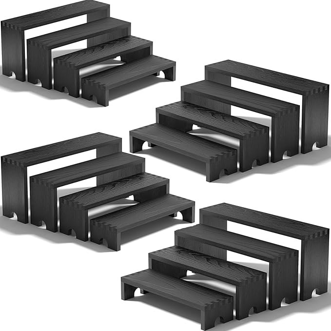 4 Set Large Black Wooden Tiered Riser Display Stands for Vendor Events,Stackable Wooden Cupcake Stand,Farmhouse Decor Wood Dessert Table Display Set,Vendor Booth Display Items,Food Display Risers for Partyï¼Â12-11.2-10.4-9.6INï¼Â