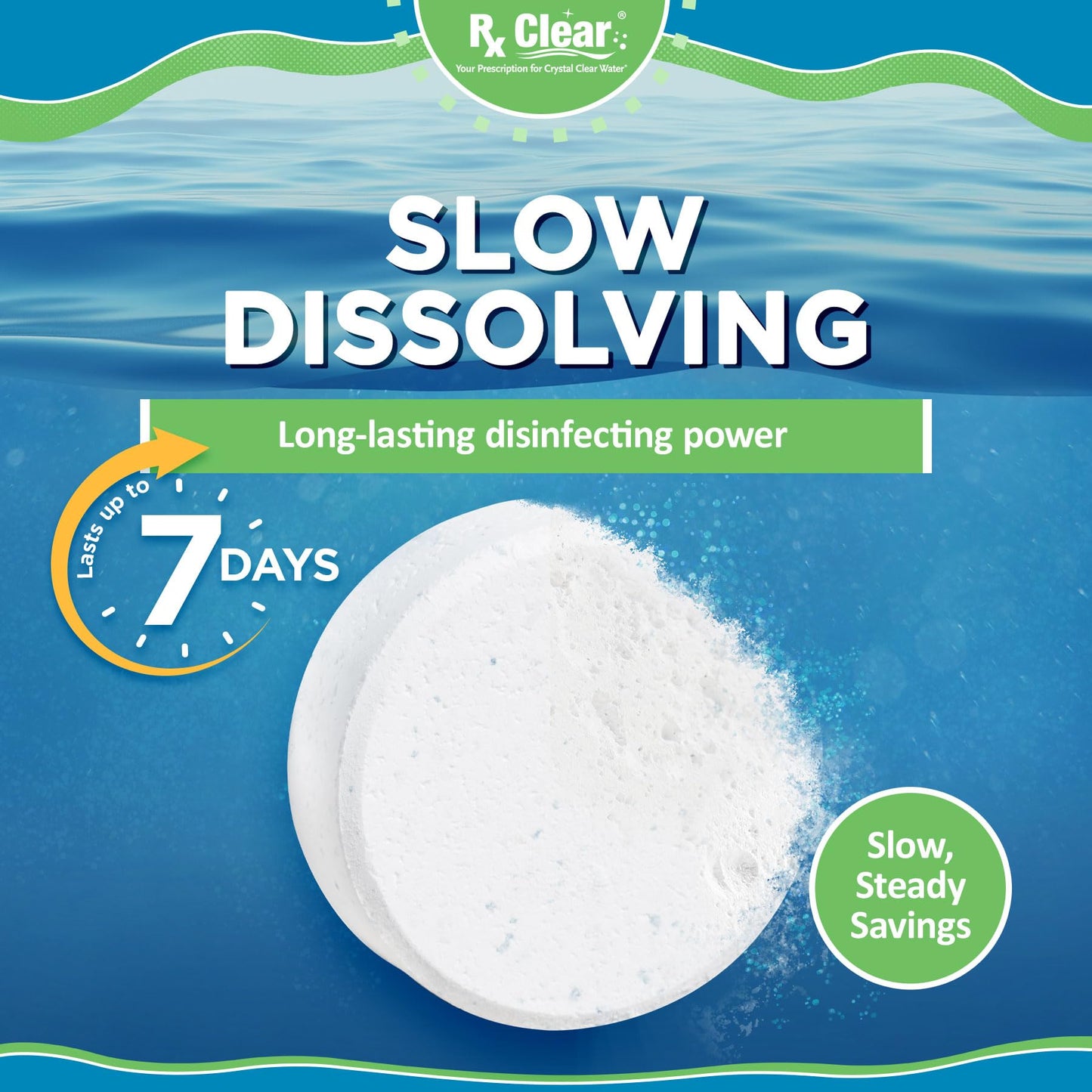 Rx Clear 3" Inch Chlorine Tabs | 50 Pounds | Individual Stabilized Chlorinating Tablets for Sanitizing Swimming Pools | Long Lasting, Slow Dissolving, and UV Protected
