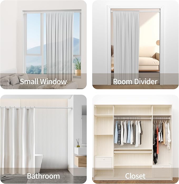 Mcrbeay Shower Curtain Rod, 1" Diameter Heavy Duty Tension Shower Rod, Non Slip Adjustable 28-102 inch No Drilling Shower Curtain Rods Spring Tension For Bathroom, Shower Stall, No Rust, White