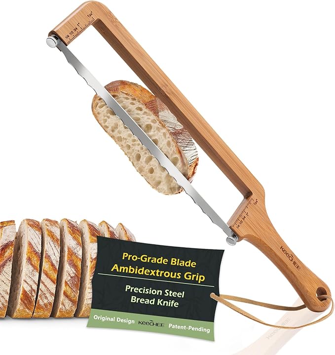 keechee Sourdough Bread Knife â Extra Large Bread Slicer for Homemade Bread with Thickness Guide & Stainless Steel Blade, Even Slice Cutter for Baguettes, Bagels, Gift for Bread Lovers (Standard)