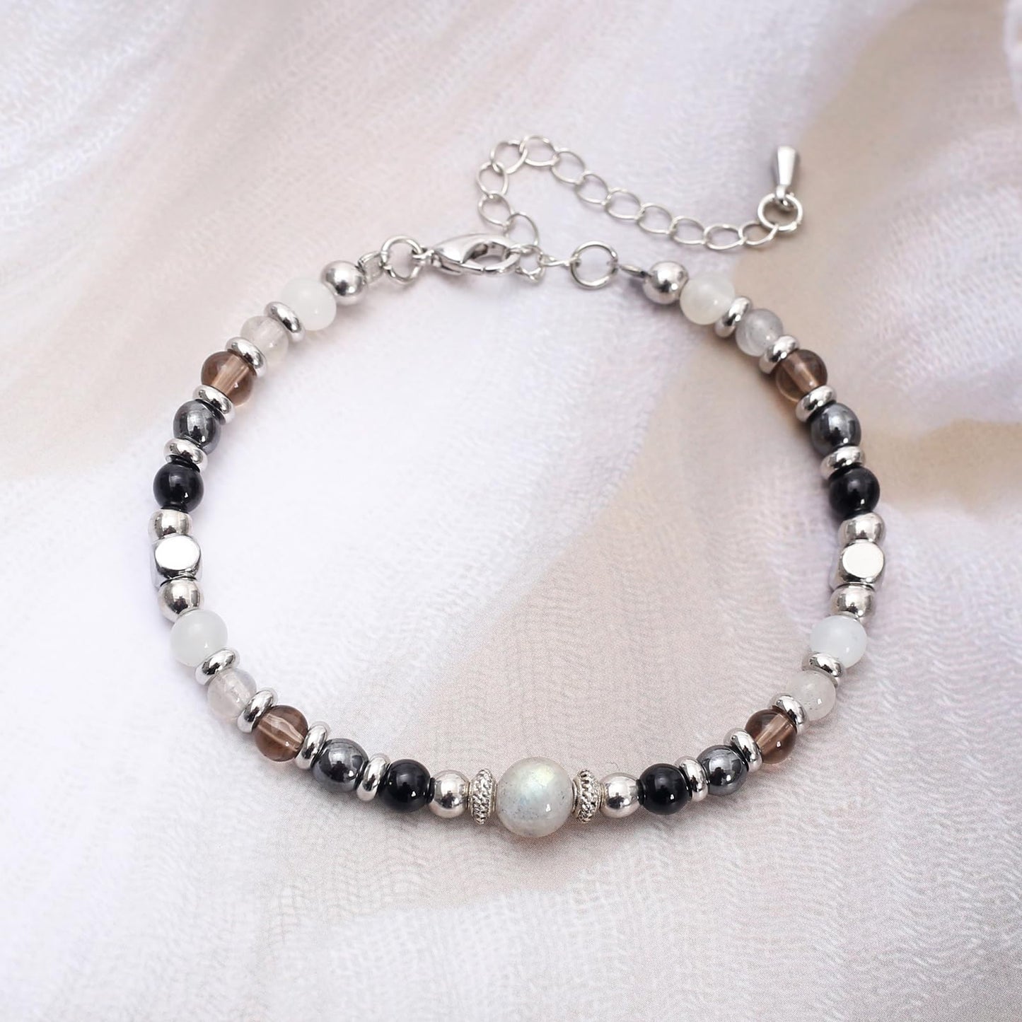 MTJAHPS Protection Bracelet, empath protection, black obsidian Crystals and Healing Stones Bracelet for Women ,Luck ,Anxiety and Stress Clam Bracelet