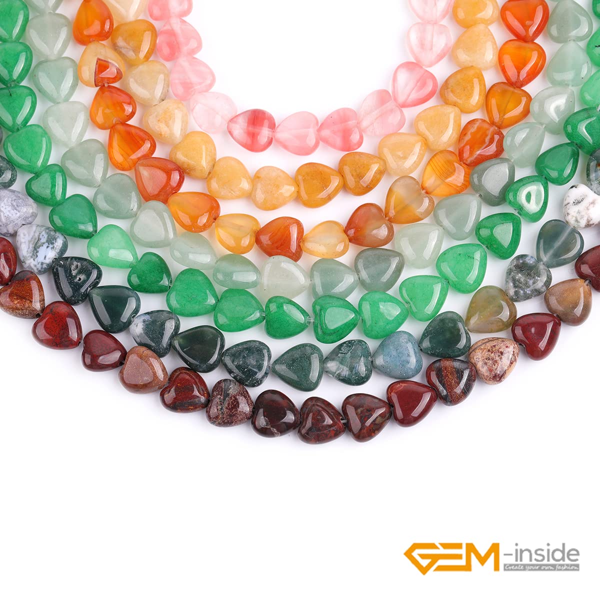 GEM-Inside 10mm Heart Charms Natural Red Carnelian Agate Gemstone Stone Beads for Jewelry Making Full 15" Strand Power Energy Healing Chakra Stone Beads