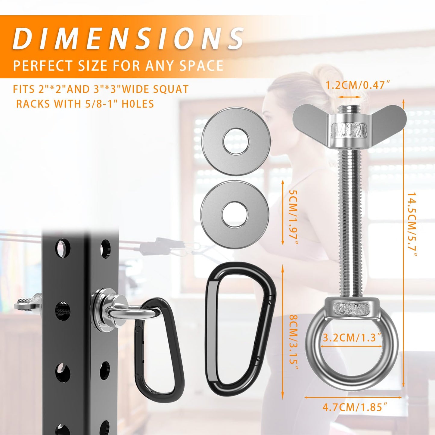 J Bryant Heavy Duty Rack Anchor – Stainless Steel Resistance Band Pegs with Large Carabiner for 5/8" & 1"" Power Rack – Multi-Purpose Attachment for Strength Training & Gym Equipment Storage"
