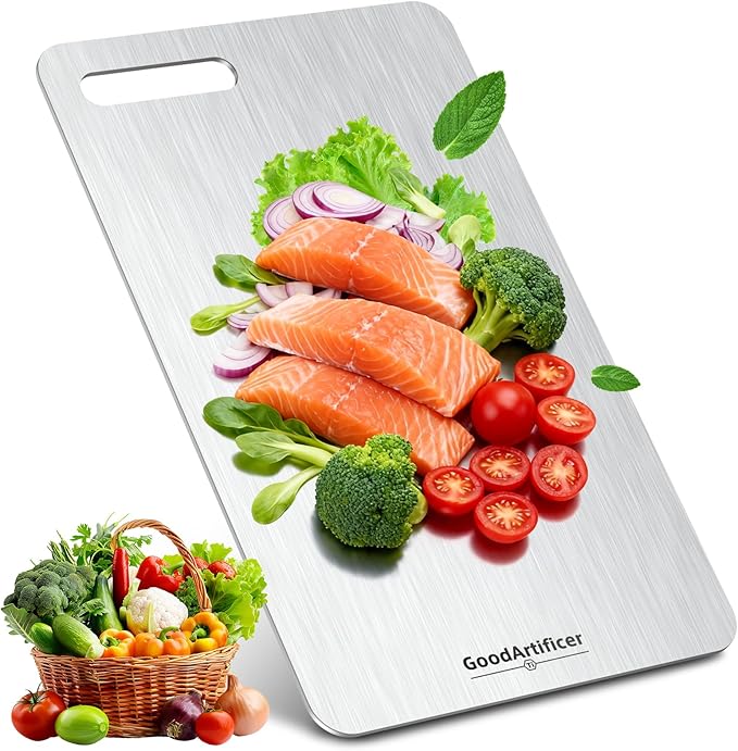 Titanium Cutting Board, 100% Pure Titanium Cutting Boards for Kitchen, Double-Sided Non-Toxic Cutting Board, Ideal for Slicing and Dicing Meats, Features Handle, Dishwasher Safe - 16"L*10"Wï¼silverï¼