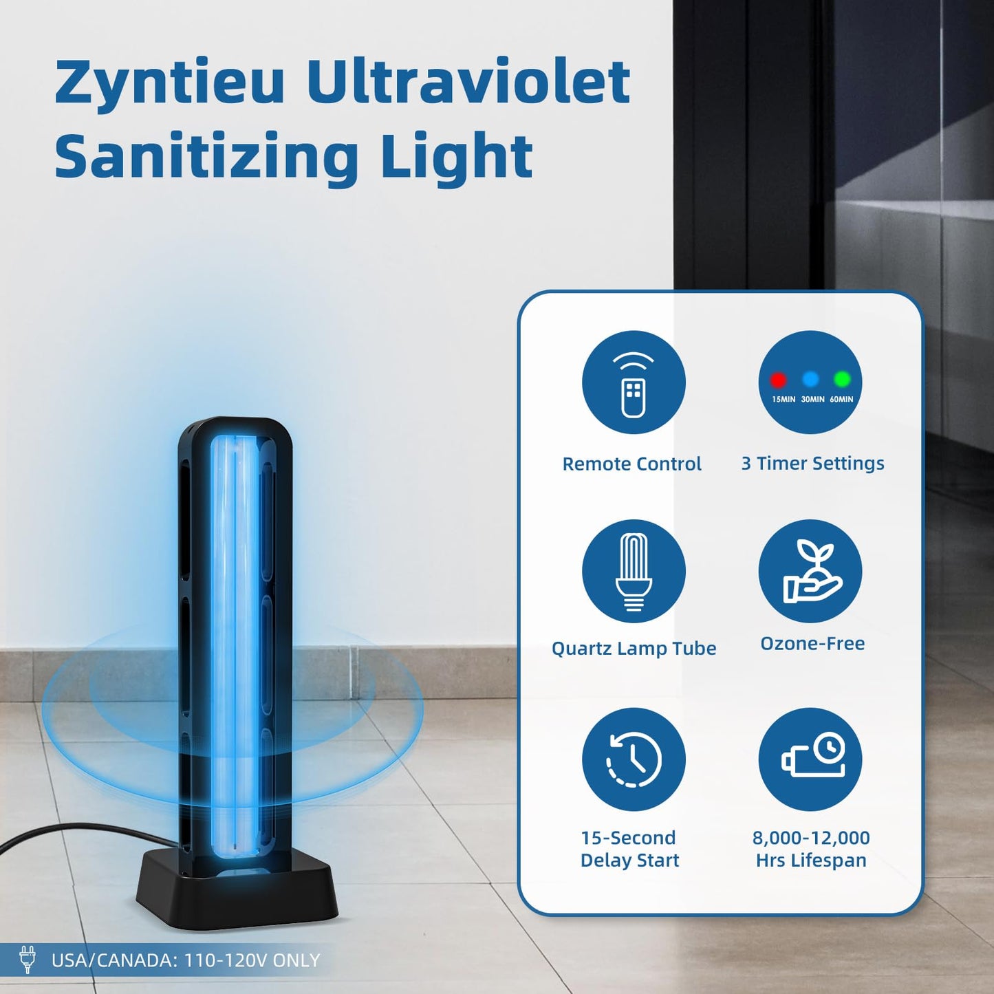 Zyntieu 39W UV Light Sanitizer with Remote Control and 3 Timers โ Ozone Free Home Disinfection Device, Kills Germs, Viruses, Mold and Dust Mites โ Whole Room Ultraviolet Light for Home and Office