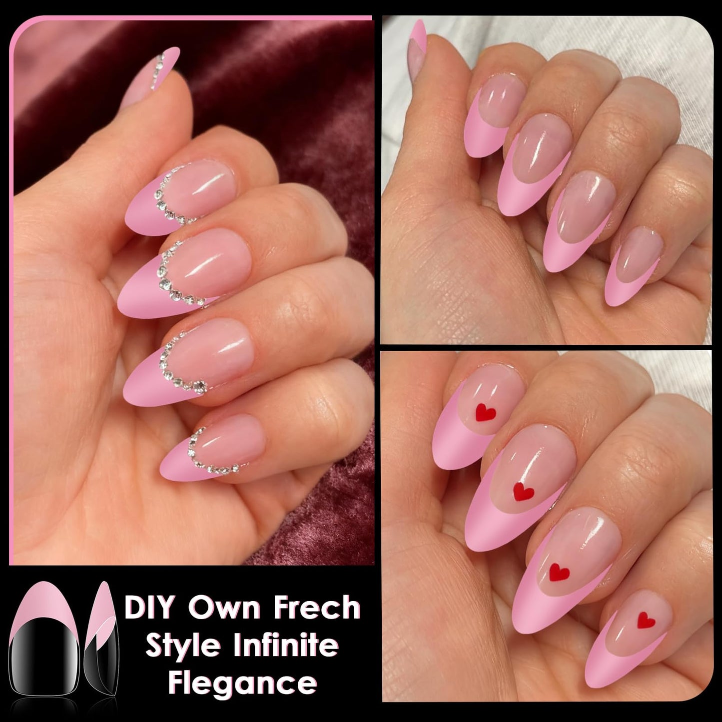 Bellelfin Pink French Tip Press on nails Short Almond Fake Nails, 120PCS Almond Nail Tips Short French Tip Nails, Clear Acrylic Press on Nail Full Cover False Nail
