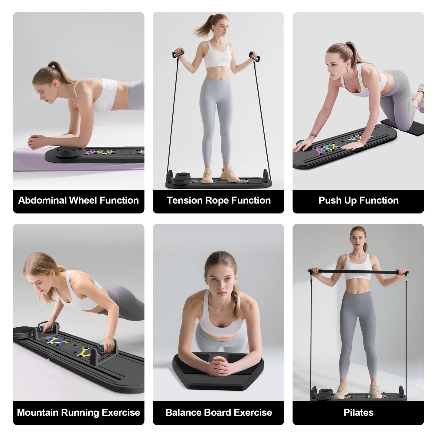 Pilates Board, Pilates Reformer Set, 6-in-1 Portable Foldable Ab Board Trainer Exercise Machine for Home with Digital Display, Pilates Reformer Board for Women